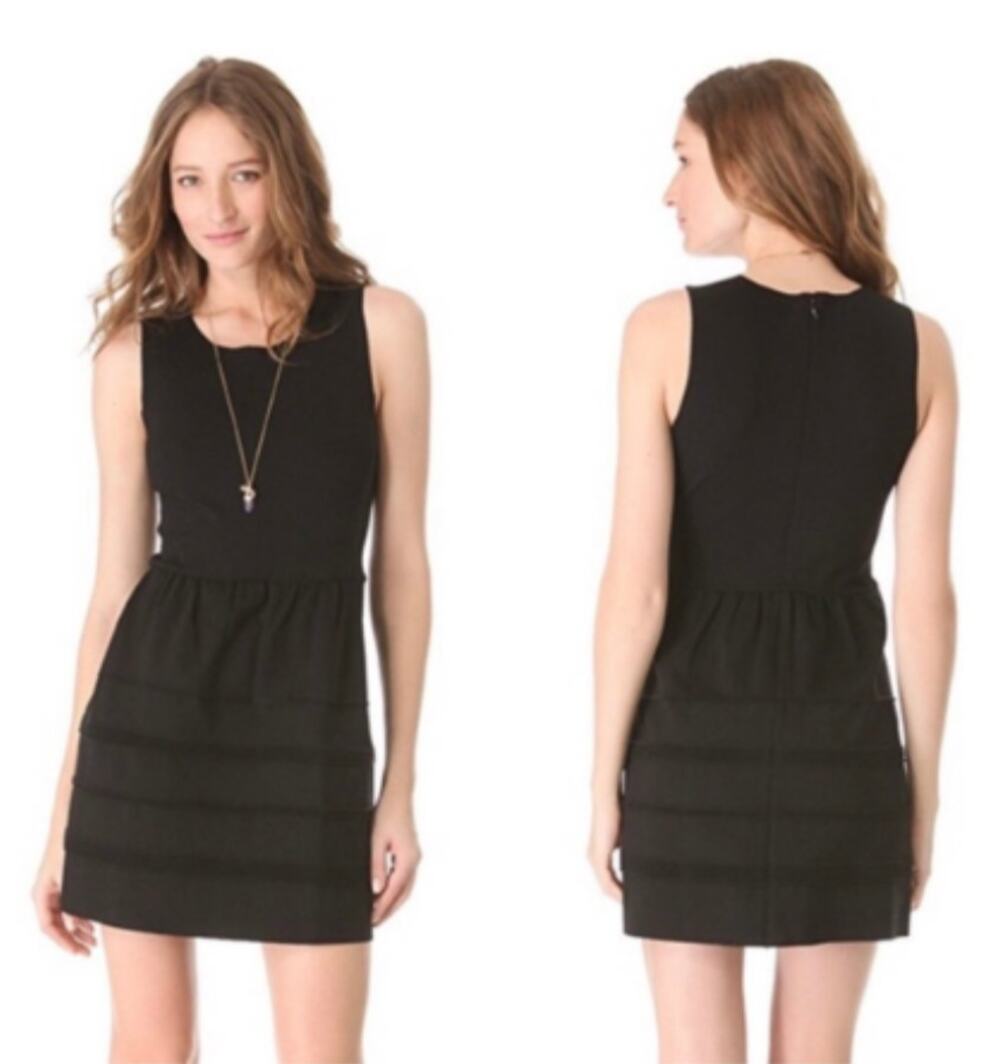 Madewell Black Silhouette Raw Hem Textured Stripe Sleeveless Dress S Small